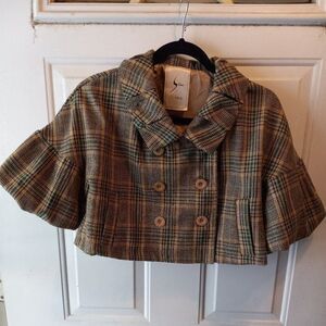 Vintage S line Pleated Peter Pan, Double Breasted Women's Cropped Jacket